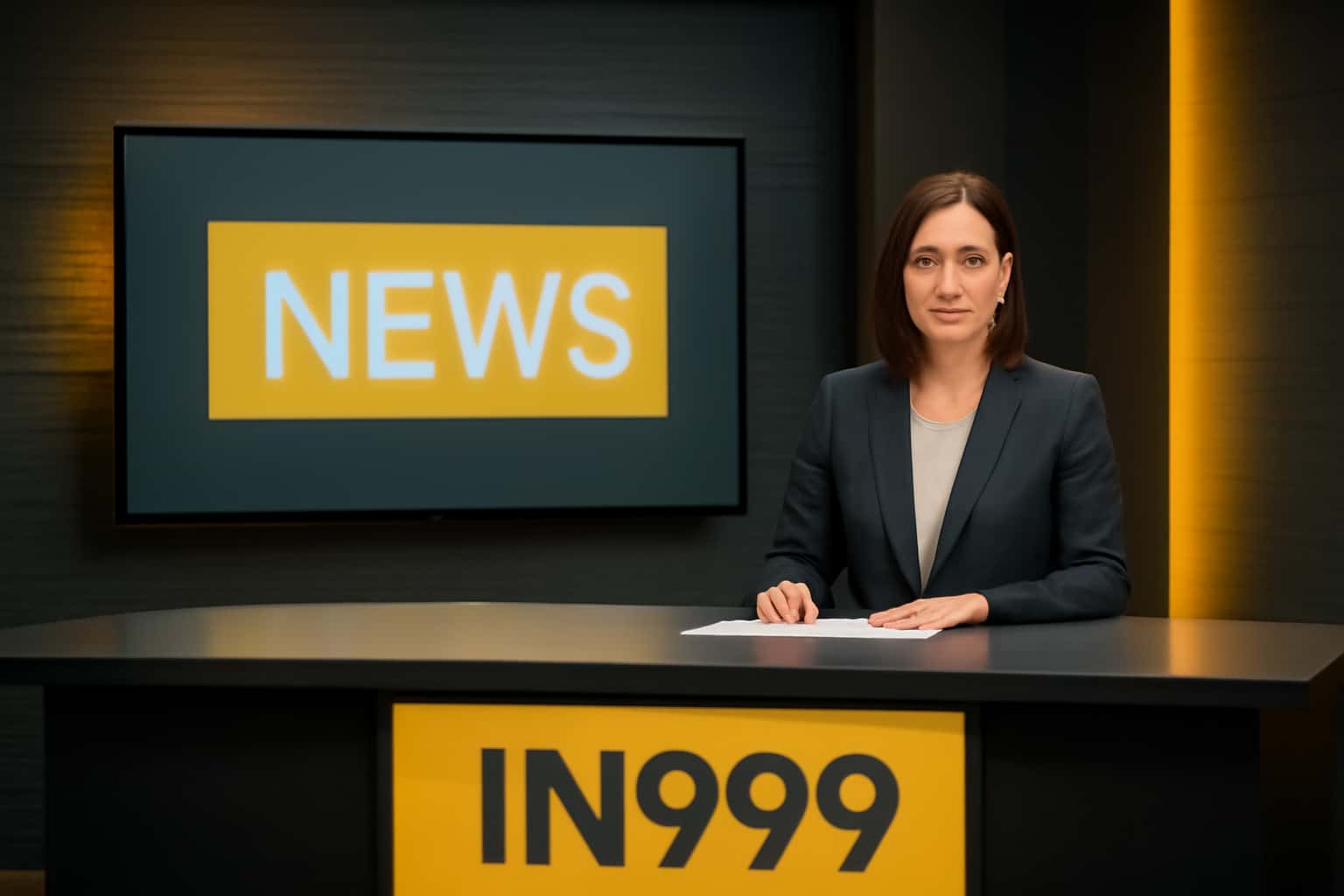 A modern informational graphic representing IN999 News with a futuristic design.